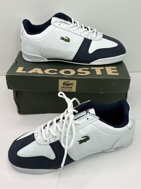 Lacoste White and Navy Low-Top Sneakers with Croc Logo